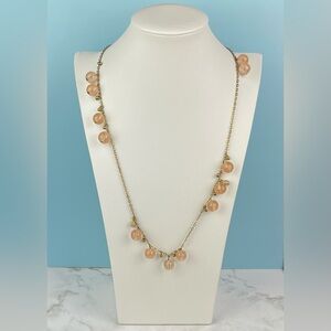 J Crew Asymmetrical Peach & Crystal Station Long Necklace